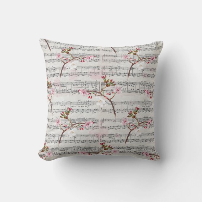 Coussin Les fleurs de cerisiers sur la musique (Recto)