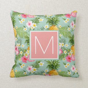 Coussin Les fleurs et les ananas tropicaux ajoutent