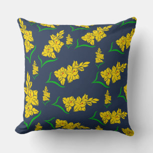 Coussin Les fleurs jaunes sur l'oreiller à lancer bleu nui
