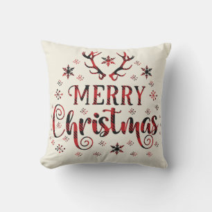 Coussin Les flocons de neige de Noël des rennes, Bonne ann