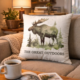 Coussin "Les Grands Espaces" Élan à l'aquarelle personnali