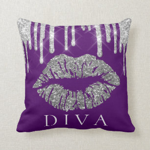 Coussin Les lèvres de baiser Les gouttes gris argenté La