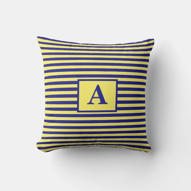 Coussin Les Monogrammes marins bleus de la marine jaune s' (Recto)