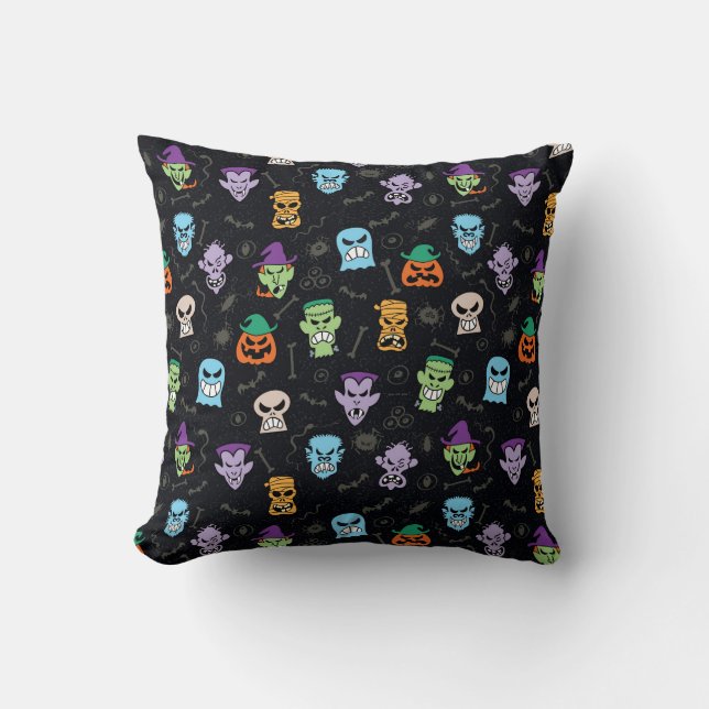 Coussin Les monstres d'Halloween font des visages effrayan (Recto)
