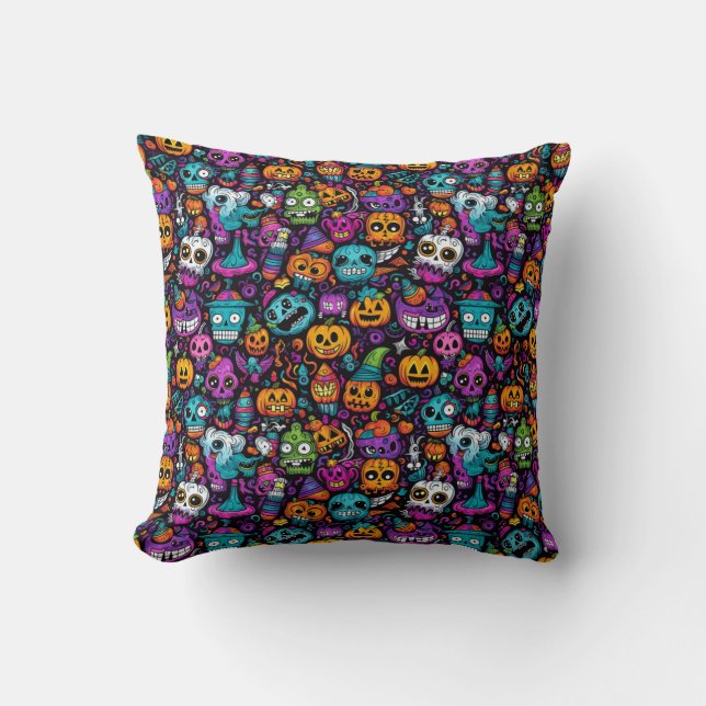 Coussin Les monstres d'Halloween lancent l'oreiller (Recto)