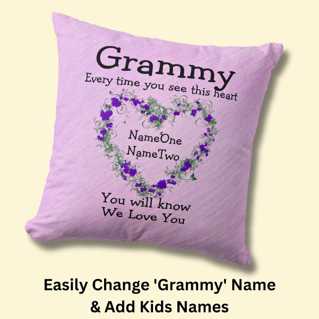 Coussin Les noms des enfants Changer Grammy Voir Heart Lov (Créateur téléchargé)