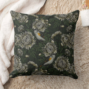 Coussin Les redémarrages dans les chrysanthèmes en vert et