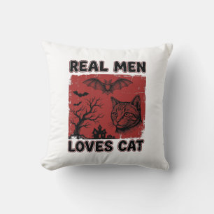 Coussin Les vrais hommes aiment les chats Halloween Vintag