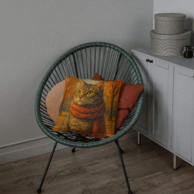 Coussin Les Whiskers d'automne Un Chat Cosy dans la brise  (Créateur téléchargé)
