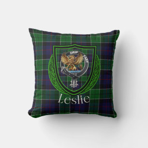 Coussin Leslie Scottish Clan Tartan & Crest