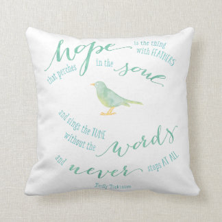 Coussin L'espoir est la chose avec la citation de plumes