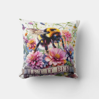 Coussin Let It Bee – Watercolor Bumblebee Spring Floral 