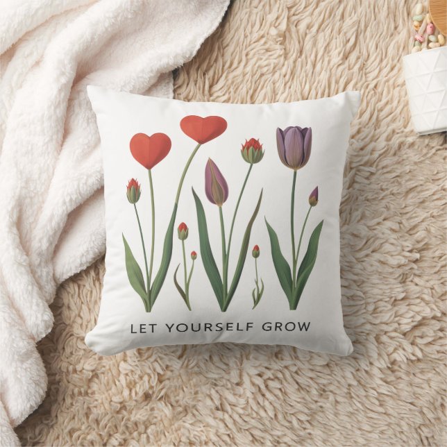 Coussin Let Yourself Grow Floral Heart Tulips Art (Couverture)