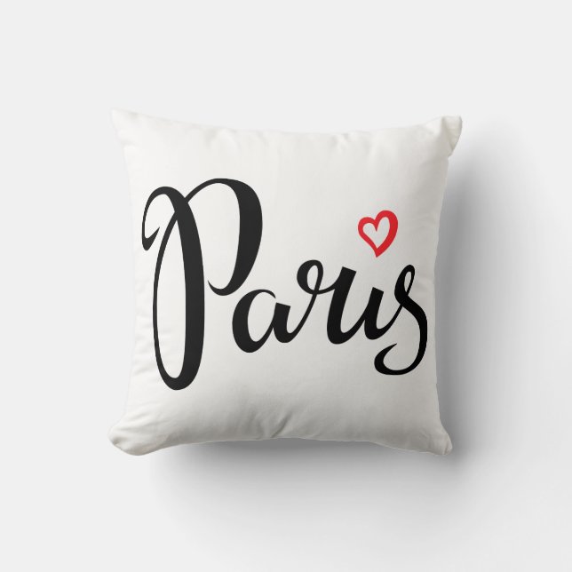 Coussin Lettrage de brosse de Paris avec le coeur (Recto)
