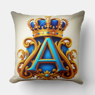 Coussin Lettre A dorée ornée avec cadre et couronne