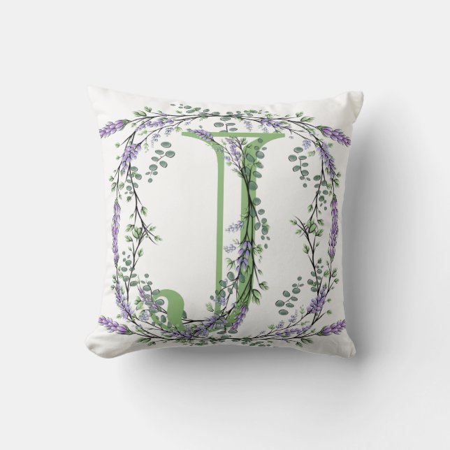 Coussin LETTRE Alphabet aquarelle J Lavender Eucalyptus (Recto)