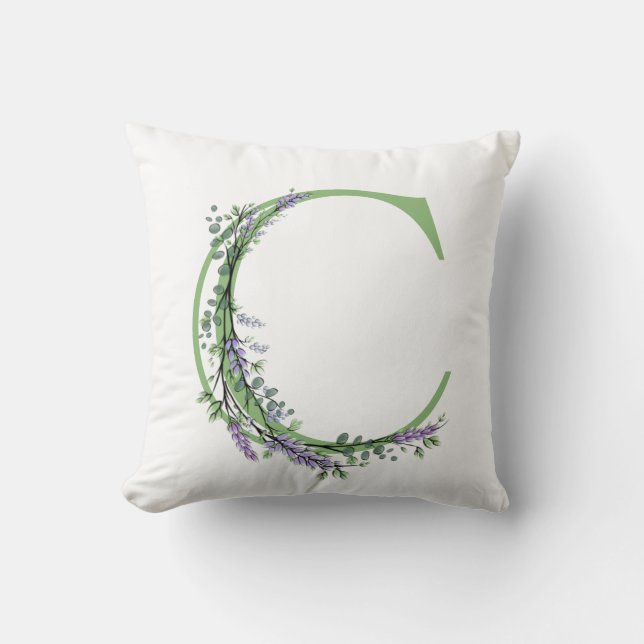 Coussin Lettre alphabétique C monogramme Lavender Eucalypt (Recto)