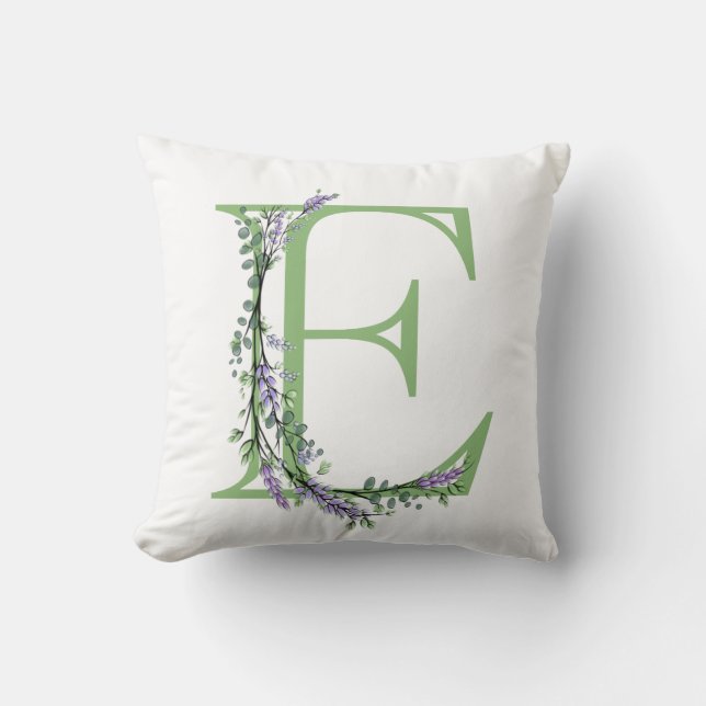 Coussin Lettre alphabétique E Lavender Eucalyptus monogram (Recto)