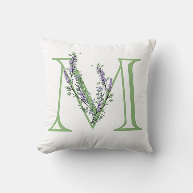 Coussin Lettre alphabétique M Lavender Eucalyptus (Recto)