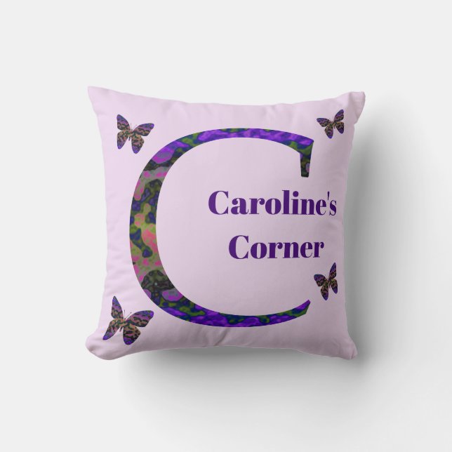 Coussin Lettre C Monogramme de papillons marbrés vibreux (Recto)