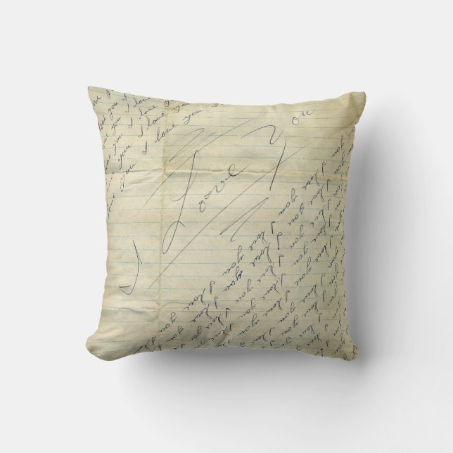 Coussin Lettre d'amour antique I Love You (Recto)