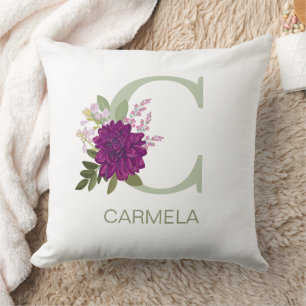 Coussin Lettre de l'alphabet floral Dahlia de Bourgogne Mo