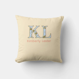 Coussin lettre de nom monogramme pêche rétro pastel gras