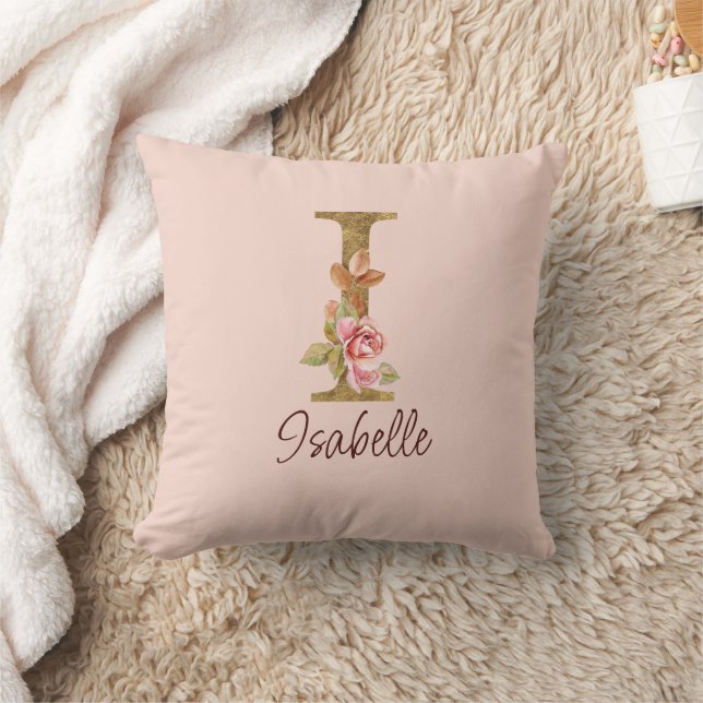 Coussin Lettre de nom personnalisée I Roses roses blush fe (Couverture)