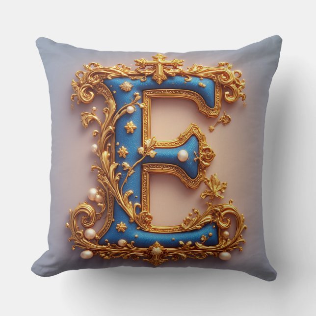 Coussin Lettre E bleue ornée (Recto)