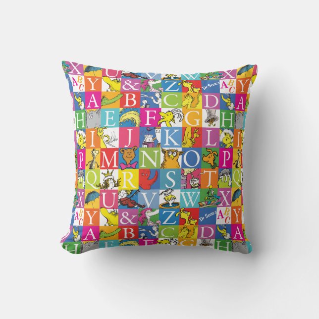 Coussin Lettre en bloc colorée ABC du Dr Seuss Motif (Recto)