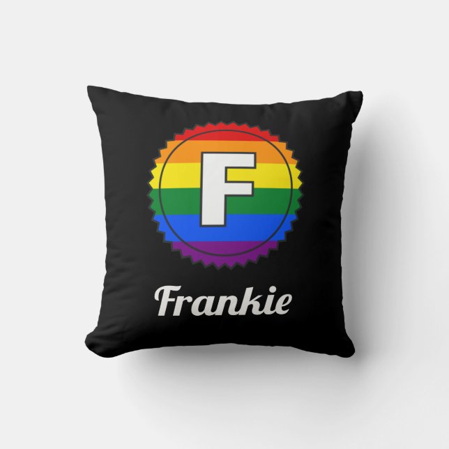 Coussin Lettre F Nom Gay pride Rainbow Monogram - Noir (Recto)