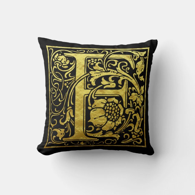 Coussin Lettre F Première lettre Faux Or et Noir (Recto)