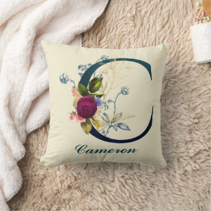 COUSSIN LETTRE FLEURIE FLAGRANTE 'C'