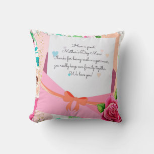 COUSSIN LETTRE FLEURIE ROSSE ENVELOE FÊTE DES MÈRES