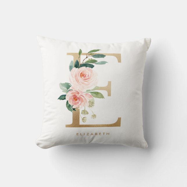 Coussin LETTRE Florale Faux OR Fhuile E MONO (Recto)
