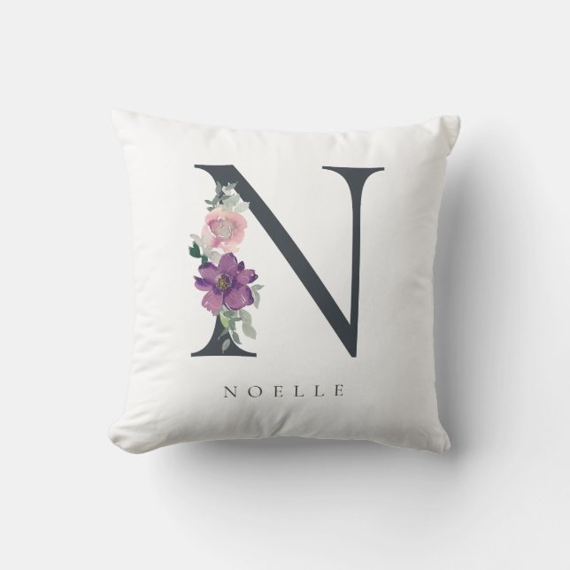 Coussin LETTRE Florale N Aquarelle violette (Recto)