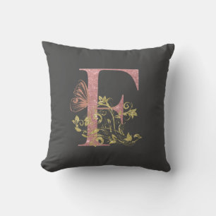 Coussin LETTRE Florale Parties scintillant rose F