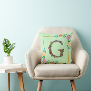 Coussin Lettre G de l'alphabet floral