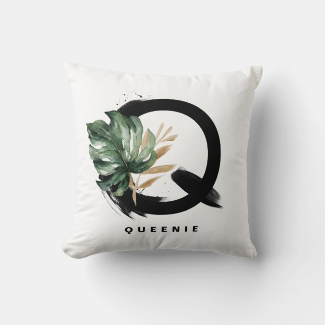 Coussin Lettre H Monogramme Palm Feuille Tropical Thaillot (Recto)