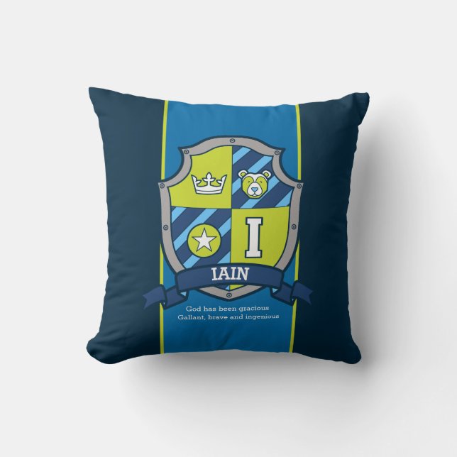 Coussin Lettre I Iain nom signifiant ours personnalisé (Recto)