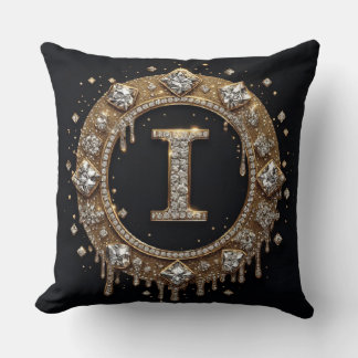 Coussin Lettre I Monogramme Paillettes Noires Marque Insta