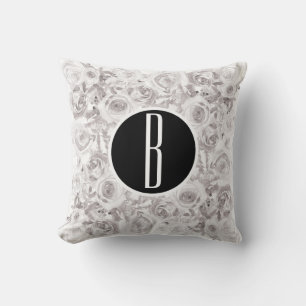 Coussin Lettre initiale monogramme Roses rustiques blanche