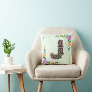 Coussin Lettre J de l'alphabet floral