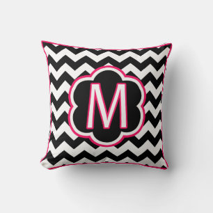 Coussin Lettre M Monogramme Chevron noir et blanc