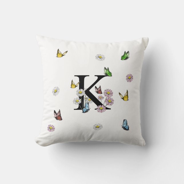 Coussin Lettre M Papillon floral Monogramme initial (Recto)