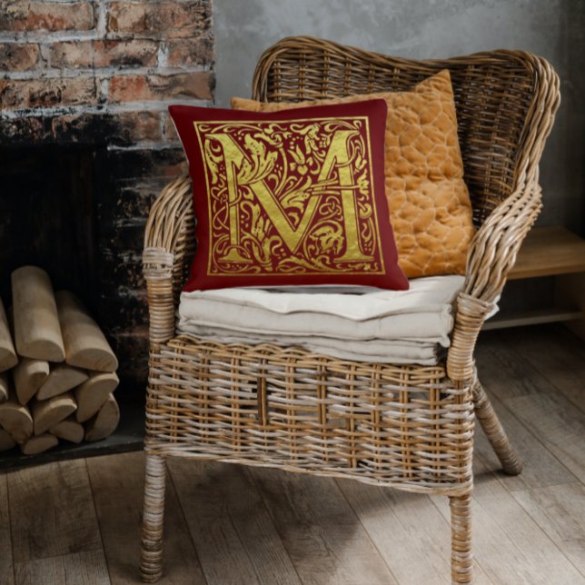 Coussin Lettre M Première Lettre Faux Or Rouge (Créateur téléchargé)