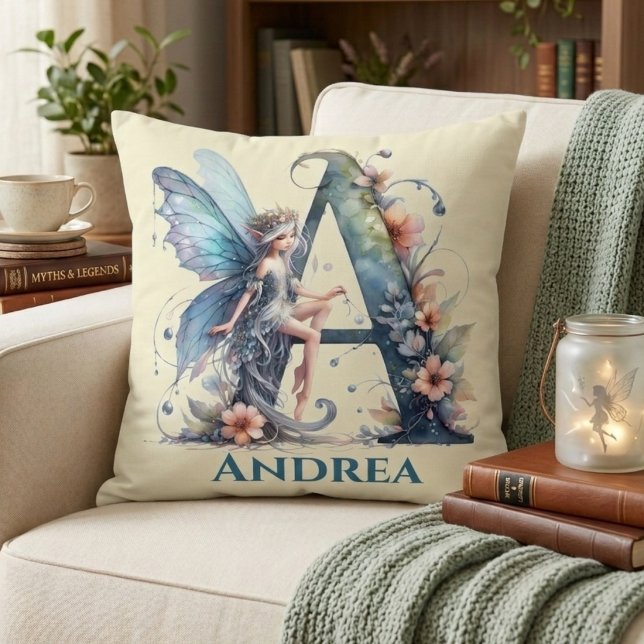 Coussin Lettre Monogramme A Avec Nom Fée (Créateur téléchargé)