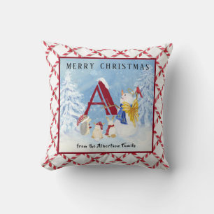 Coussin Lettre monogramme A Joyeux Noël Angel Snowman
