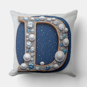Coussin Lettre Monogramme D Accent Perle Marine