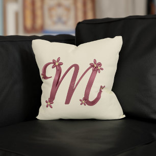 Coussin Lettre monogramme M Rose Gold Détails Floral Crème